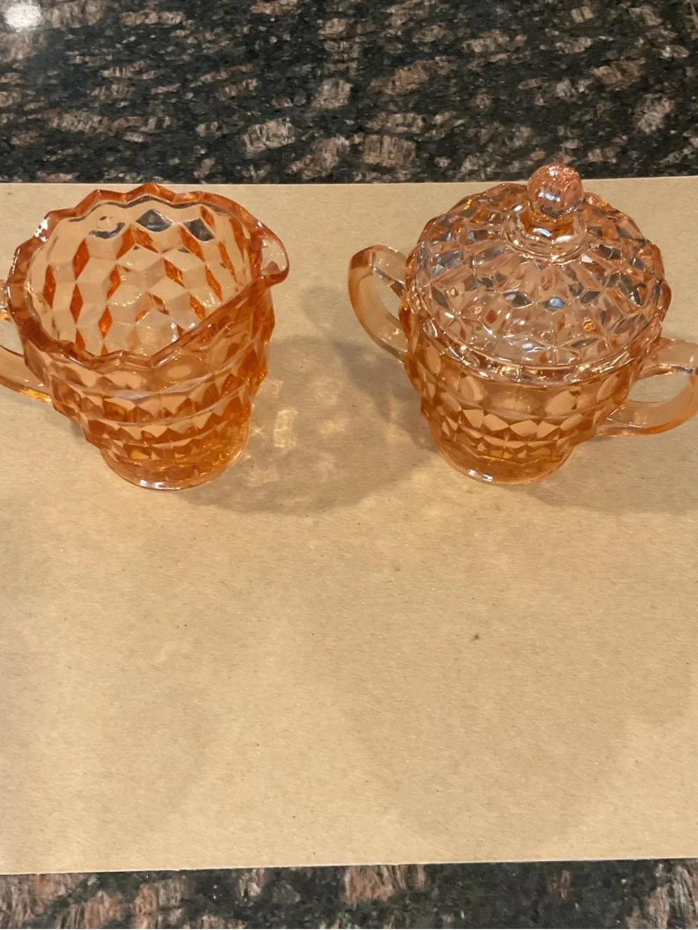 Vintage Pink Depression Glass Creamer and Covered Sugar Set with Original Box